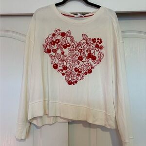 Cream and Red Heart Graphic Women's Top